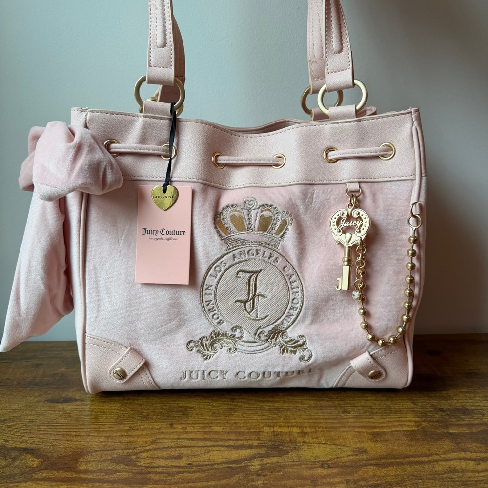 New Juicy Couture Classic Juicy Lovers Light Pink Coquette Daydreamer Tote Y2K
